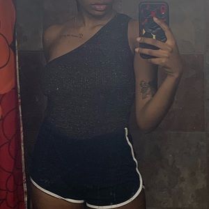 Brown Sparkly One Shoulder Top